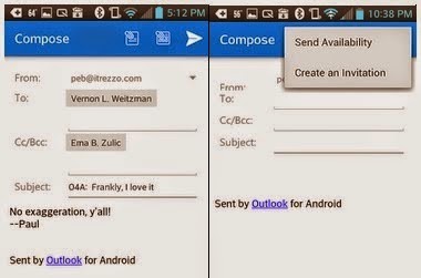 Envoi d'un e-mail sur Outlook pour Android