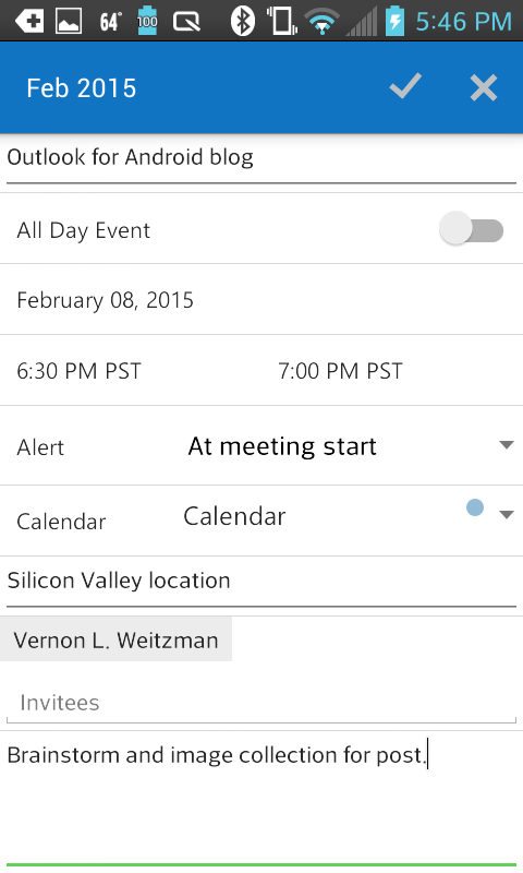 outlook app calendar event