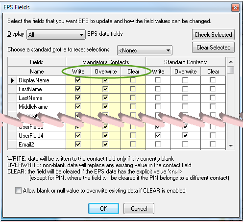 Choose the fields of the Outlook contacts you want to synchronize